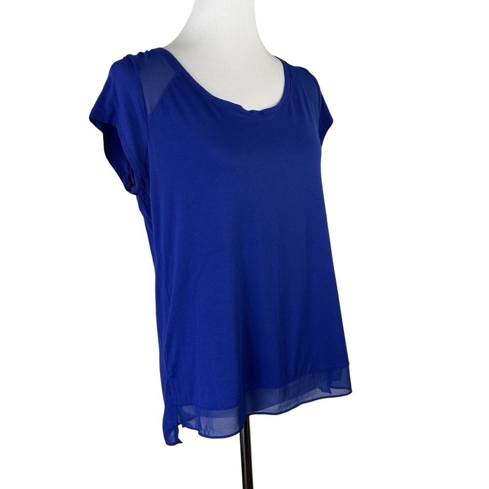 The Limited Royal Blue Short Sleeve Chiffon Trim Blouse